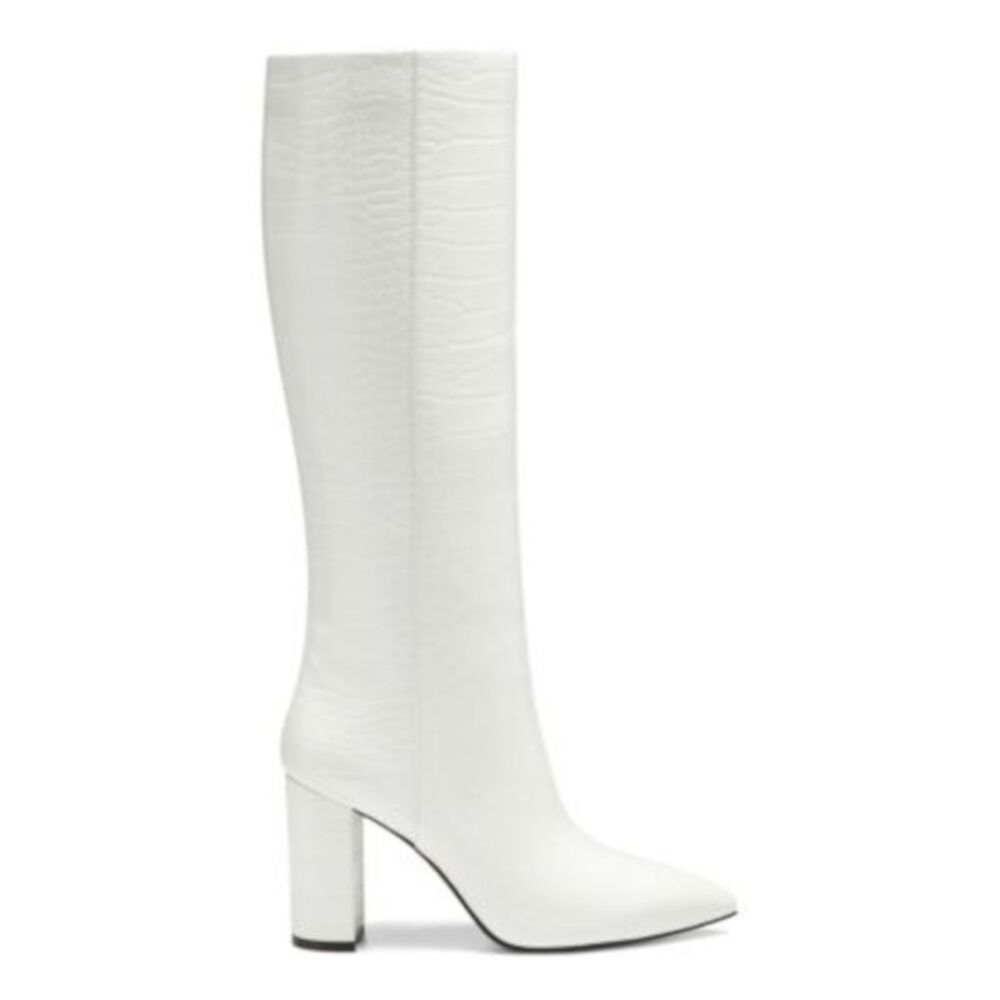 INC Womens White Pointed Toe Block Heel Zip-Up Dress Boots 8.5 M